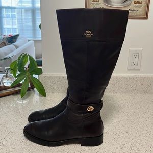 Extended (wide) Calf, brown Coach riding boots, size 8